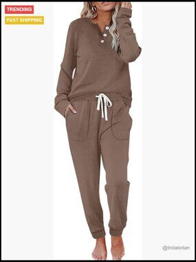 Polyester Spandex Sweatsuit Set Button Down Top Drawstring Pants